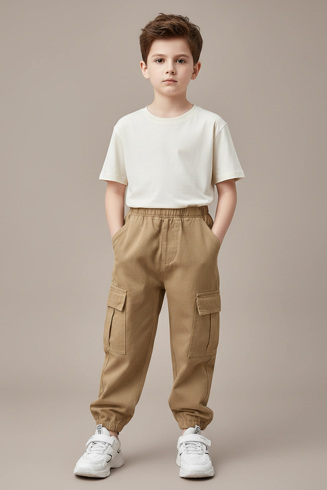 Pantalon Fluide Kaki Ample Cargo Enfant Décontracté - Toile