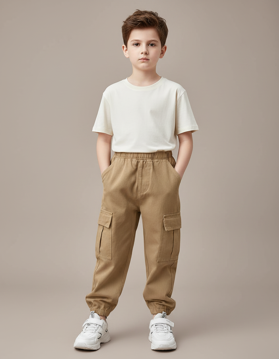 Pantalon Fluide Kaki Ample Cargo Enfant Décontracté - Toile