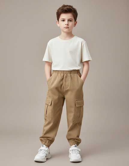 Pantalon Fluide Kaki Ample Cargo Enfant Décontracté - Toile