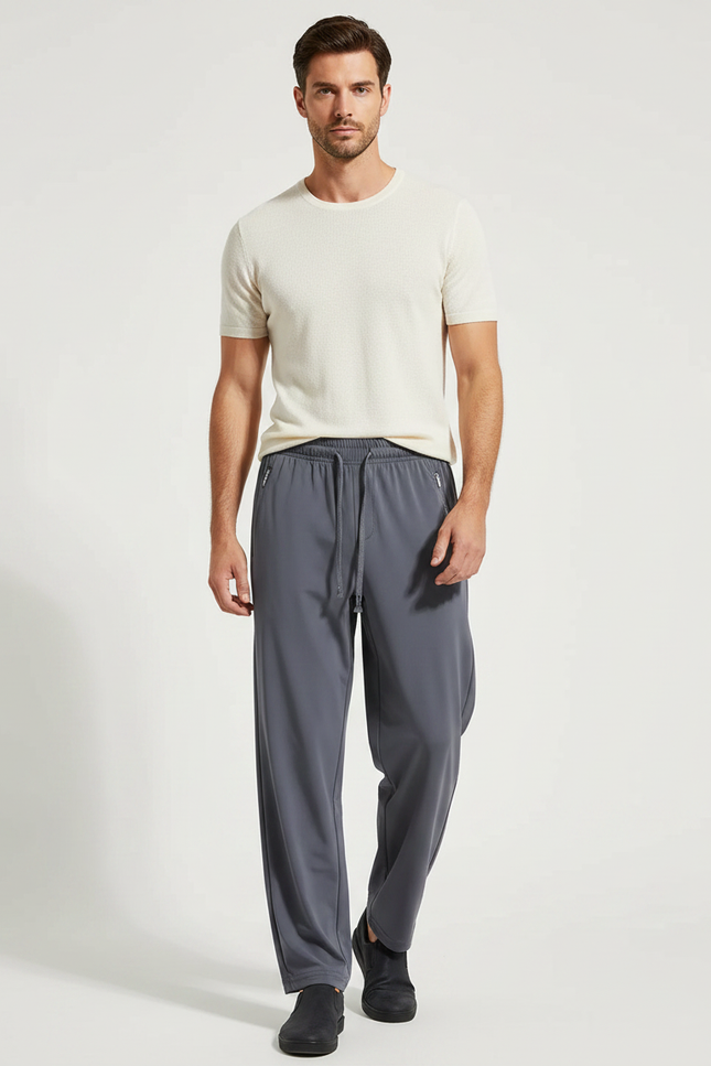 Pantalon Fluide Gris Droit Ample Sport Homme - Polyester