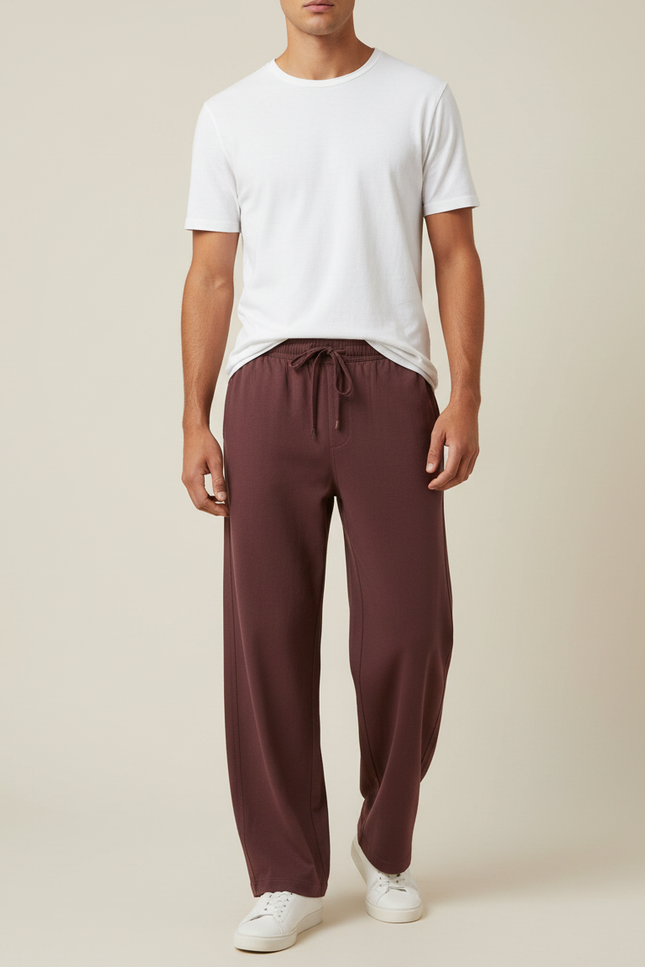 Pantalon Fluide Marron Ample Décontracté Homme Cordon - Molleton