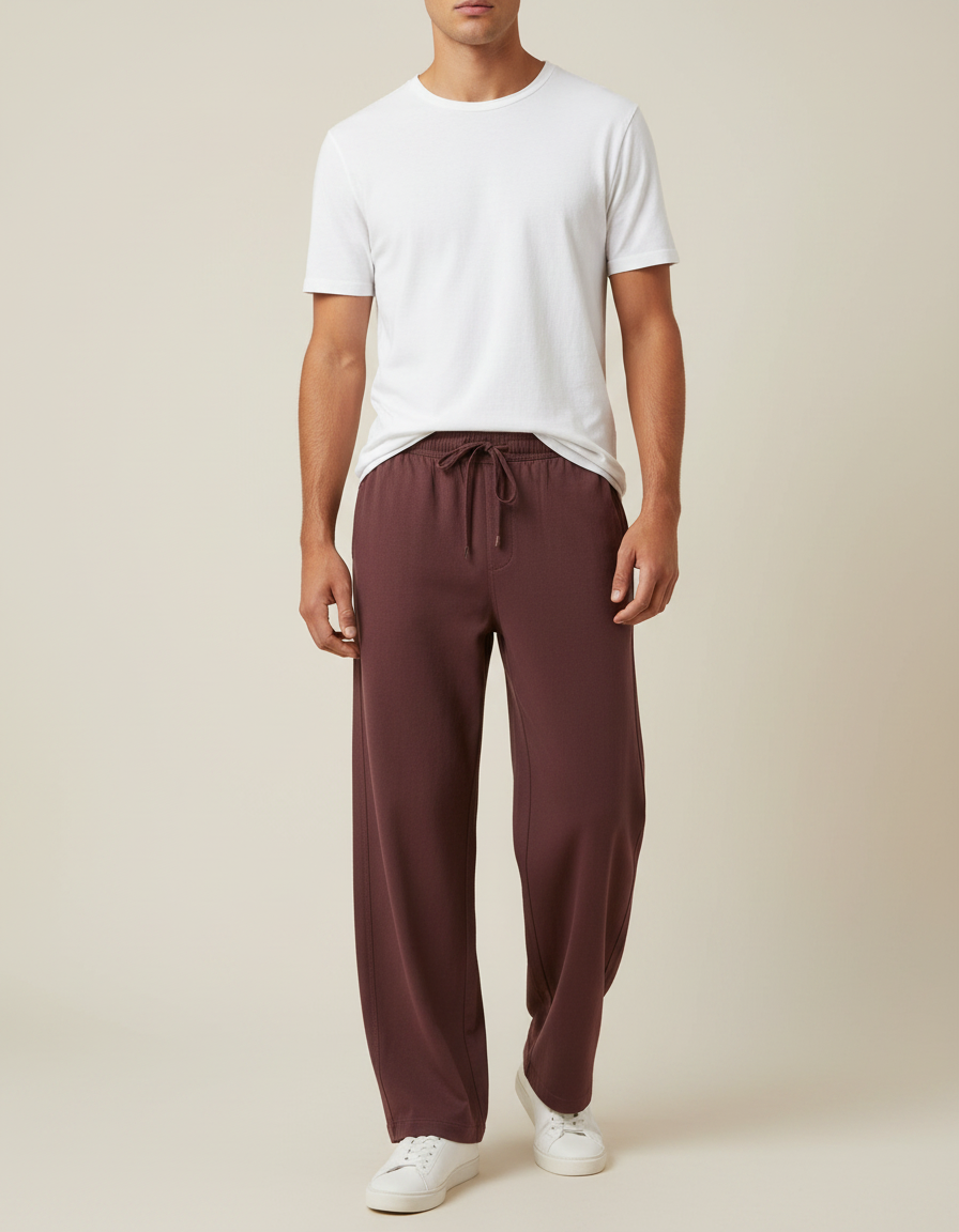 Pantalon Fluide Marron Ample Décontracté Homme Cordon - Molleton