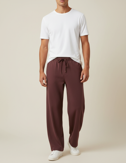 Pantalon Fluide Marron Ample Décontracté Homme Cordon - Molleton