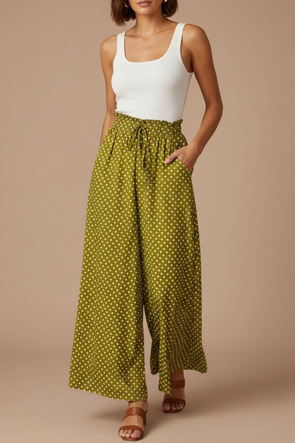 Pantalon Fluide Motif Femme - Kaki Viscose