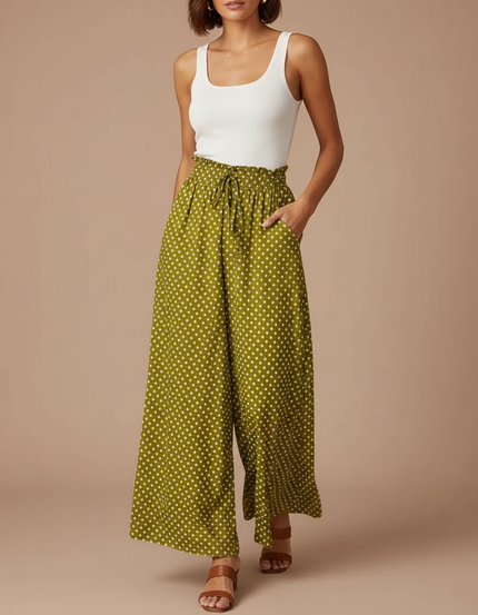Pantalon Fluide Motif Femme - Kaki Viscose