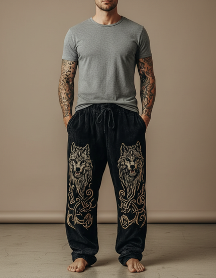 Pantalon Fluide Noir Ample Loup Viking Cordon Homme - Velours