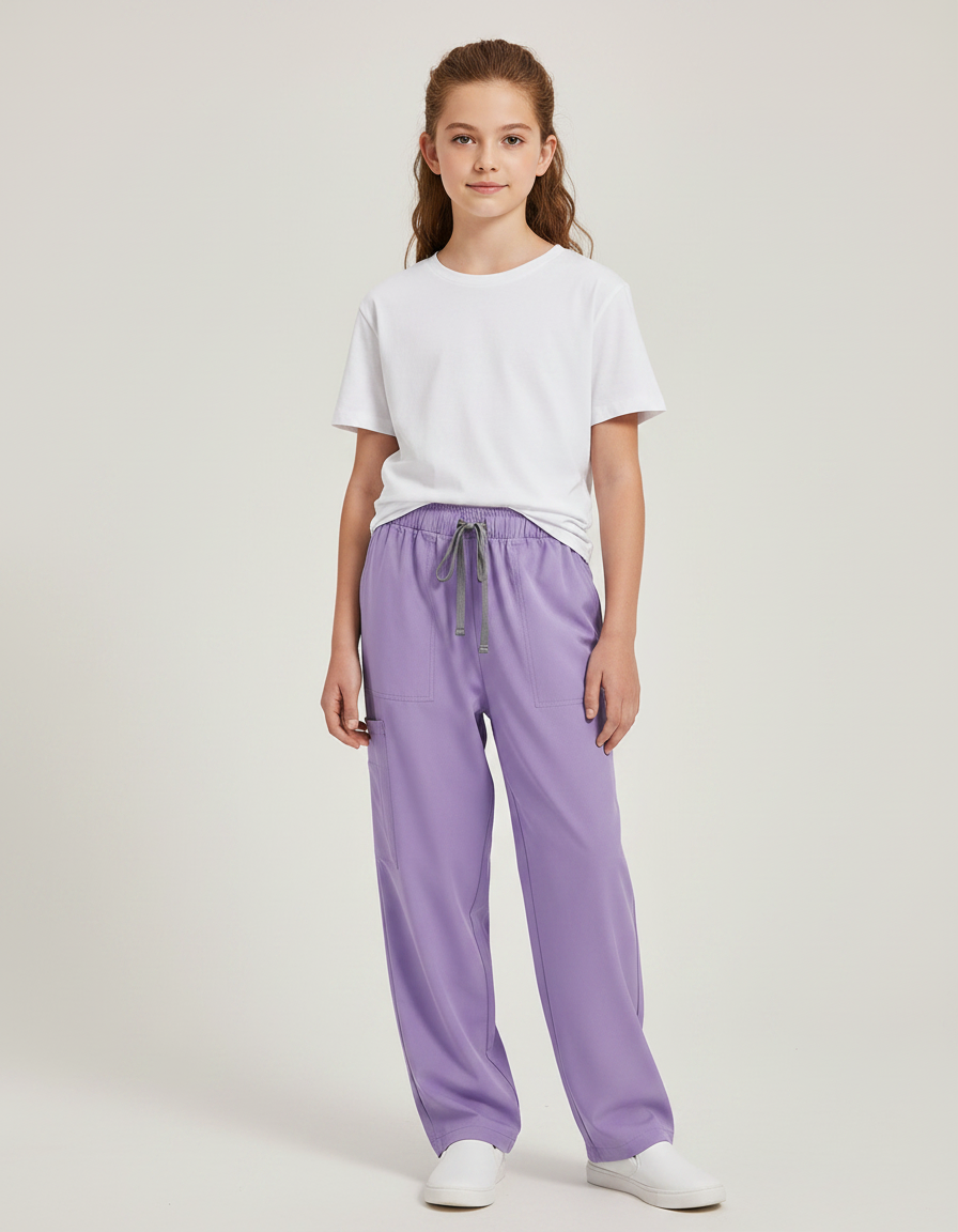 Pantalon Fluide Violet Ample Cordon Décontracté - Polyester