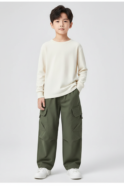 Pantalon Fluide Cargo Vert Kaki Ample Décontracté - Gabardine