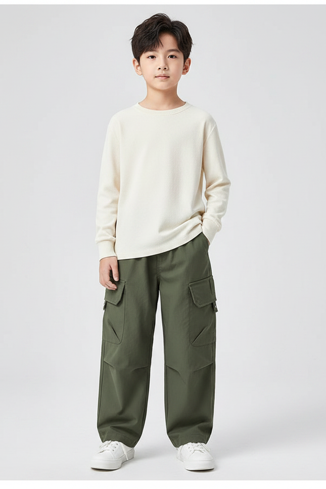 Pantalon Fluide Cargo Vert Kaki Ample Décontracté - Gabardine