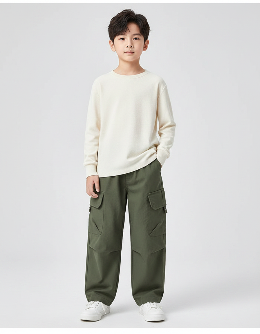 Pantalon Fluide Cargo Vert Kaki Ample Décontracté - Gabardine