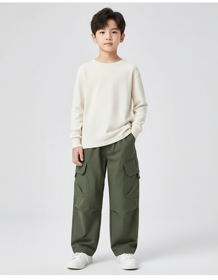 Pantalon Fluide Cargo Vert Kaki Ample Décontracté - Gabardine