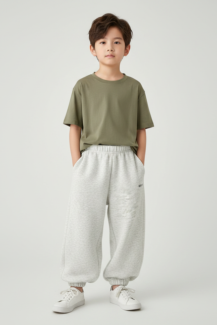 Pantalon Fluide Garçon Gris Coupe Ample Coton Mi-saison 2 - Molleton