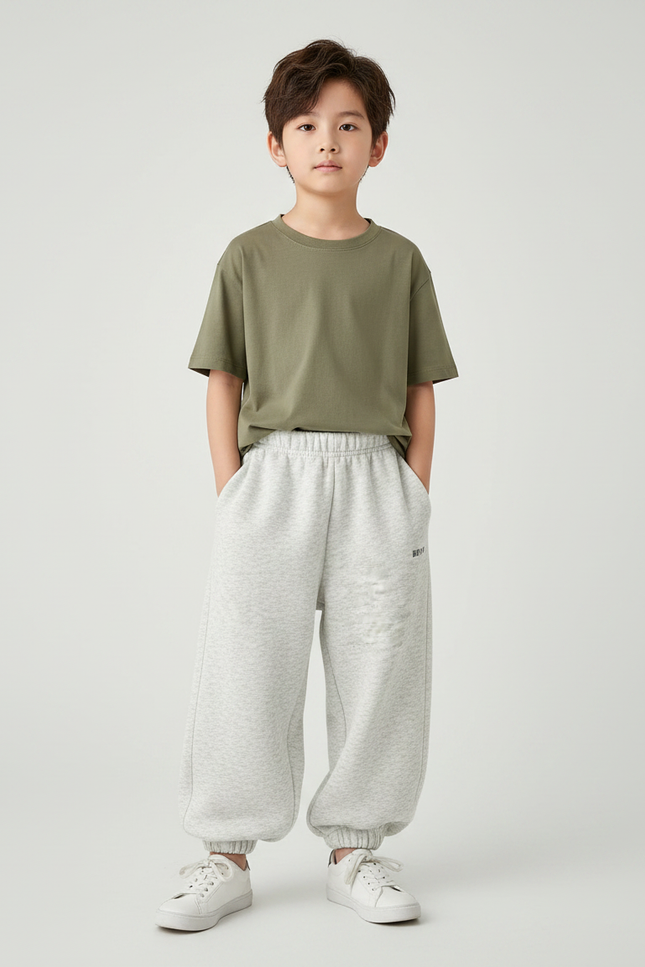Pantalon Fluide Garçon Gris Coupe Ample Coton Mi-saison 2 - Molleton