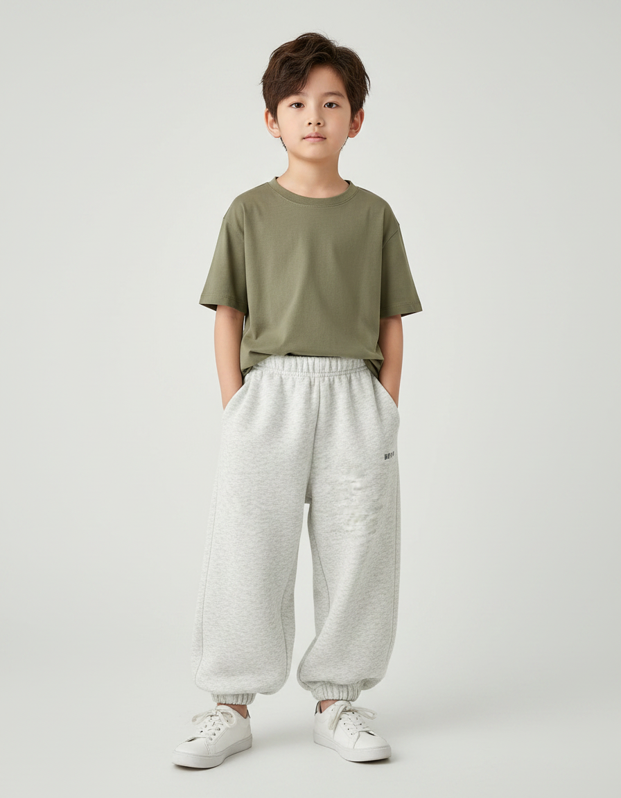 Pantalon Fluide Garçon Gris Coupe Ample Coton Mi-saison 2 - Molleton