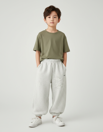 Pantalon Fluide Garçon Gris Coupe Ample Coton Mi-saison 2 - Molleton