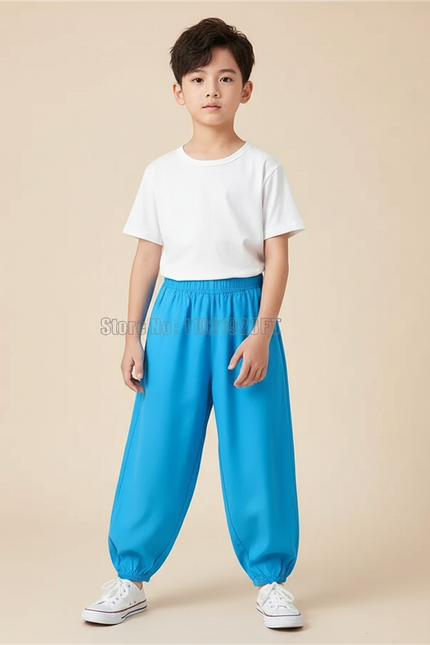 Pantalon Fluide Bleu Coton Ample Confortable Enfant - Polyester
