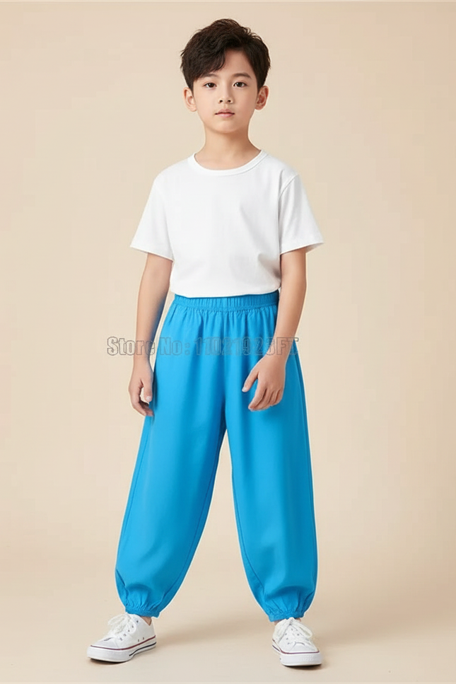 Pantalon Fluide Bleu Coton Ample Confortable Enfant - Polyester