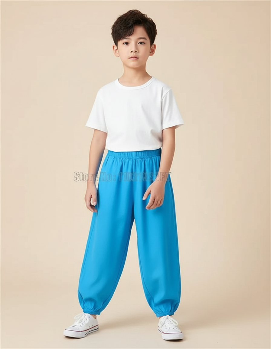 Pantalon Fluide Bleu Coton Ample Confortable Enfant - Polyester