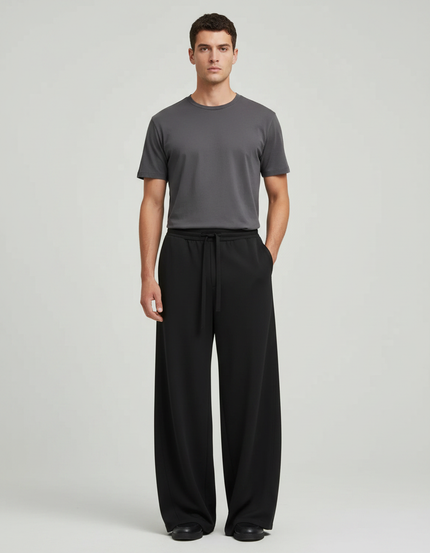 Pantalon Fluide Noir Ample Confortable Cordon Homme - Polyester