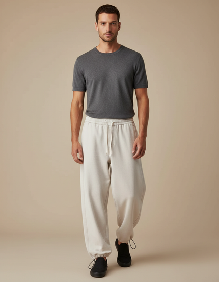 Pantalon Fluide Écru Coton Ample Décontracté Homme - Beige Molleton