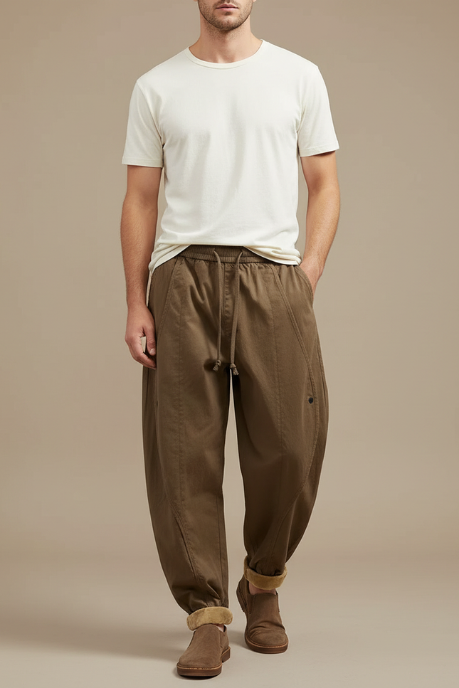 Pantalon Fluide Kaki Ample Coton Homme Décontracté