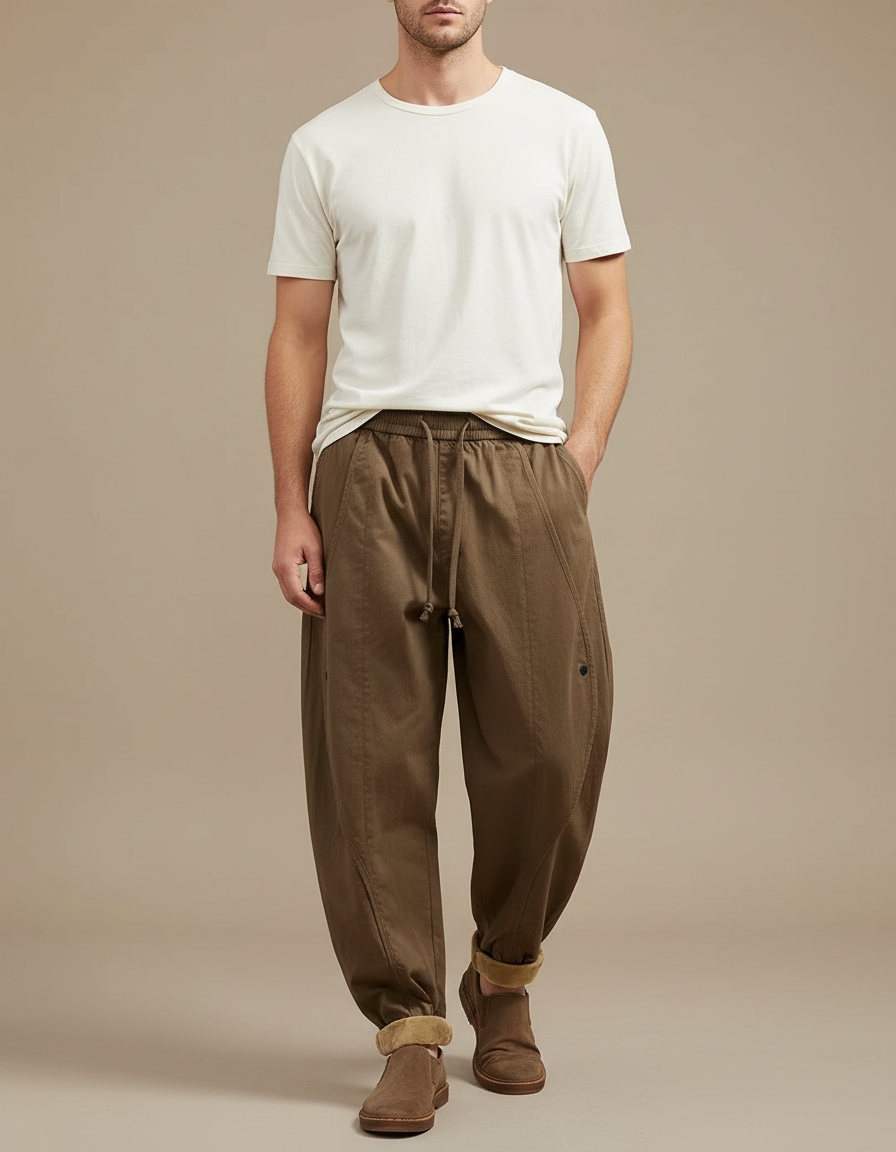 Pantalon Fluide Kaki Ample Coton Homme Décontracté