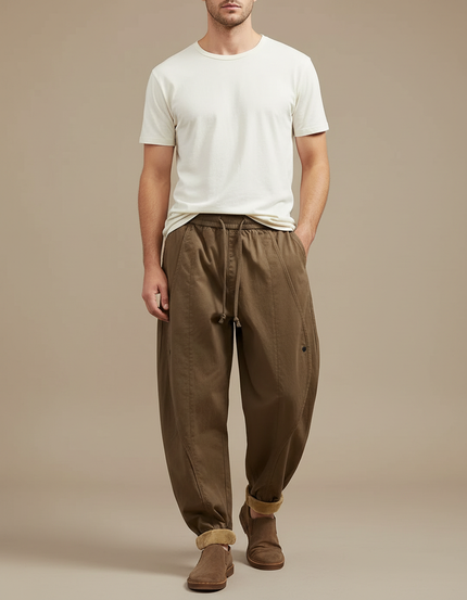 Pantalon Fluide Kaki Ample Coton Homme Décontracté