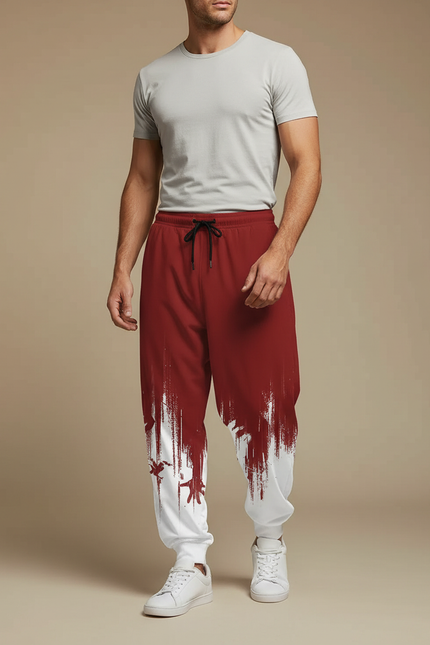 Pantalon Fluide Rouge Blanc Jogging Décontracté Homme - Bordeaux Molleton