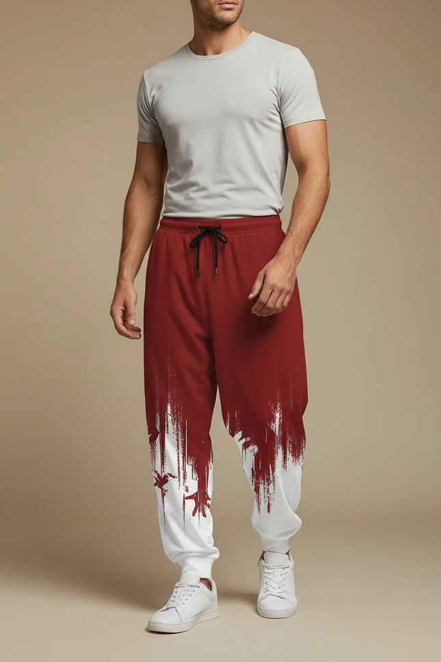 Pantalon Fluide Rouge Blanc Jogging Décontracté Homme - Bordeaux Molleton