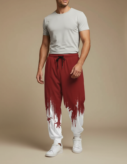 Pantalon Fluide Rouge Blanc Jogging Décontracté Homme - Bordeaux Molleton