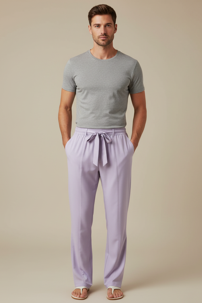 Pantalon Fluide Lilas Droit Cordon Homme - Violet Polyester