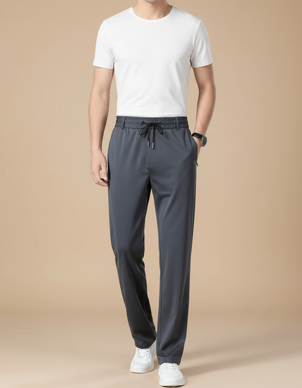 Pantalon Fluide Homme Gris Droit Décontracté Extensible - Polyester