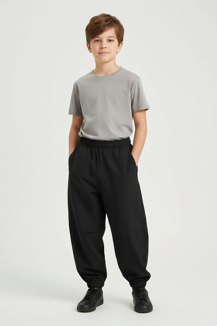 Pantalon Fluide Noir Ample Décontracté Garçon - Polyester