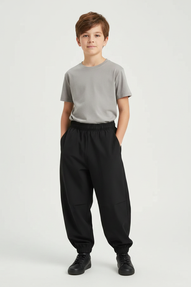 Pantalon Fluide Noir Ample Décontracté Garçon - Polyester