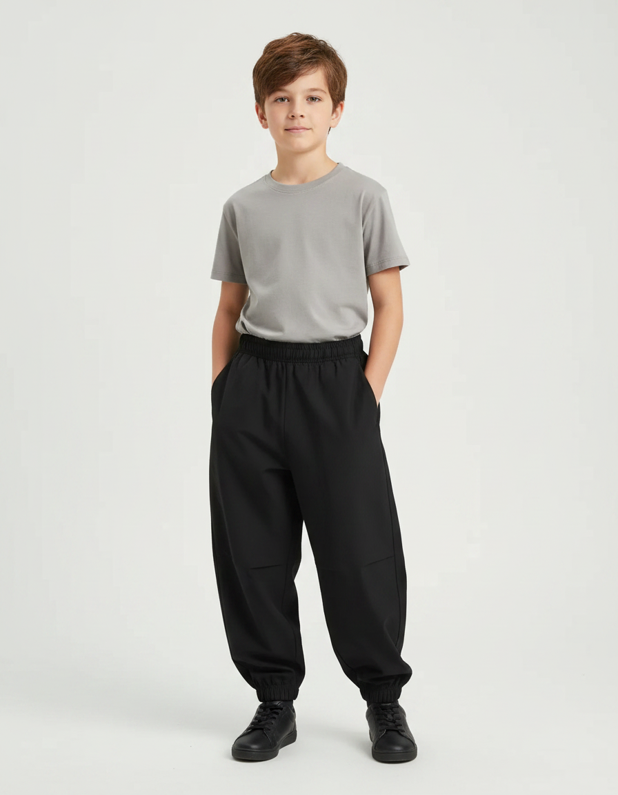 Pantalon Fluide Noir Ample Décontracté Garçon - Polyester