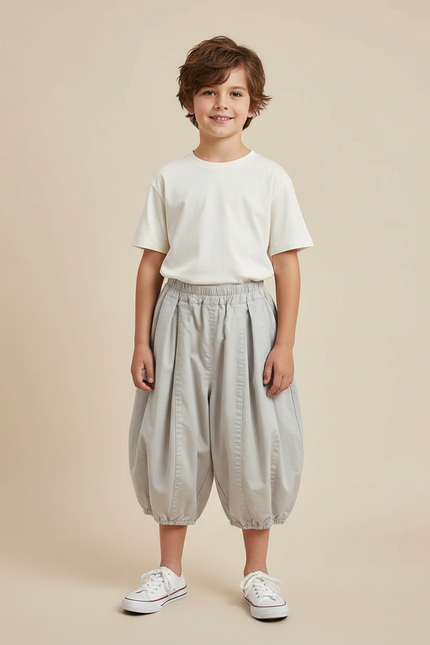 Pantalon Fluide Gris Ample Coton Garçon Décontracté