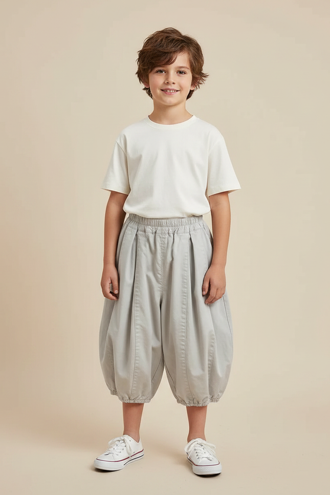 Pantalon Fluide Gris Ample Coton Garçon Décontracté