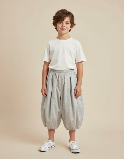 Pantalon Fluide Gris Ample Coton Garçon Décontracté