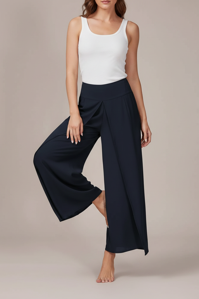 Pantalon Fluide Bleu Marine Plissé Ample Élégant - Viscose