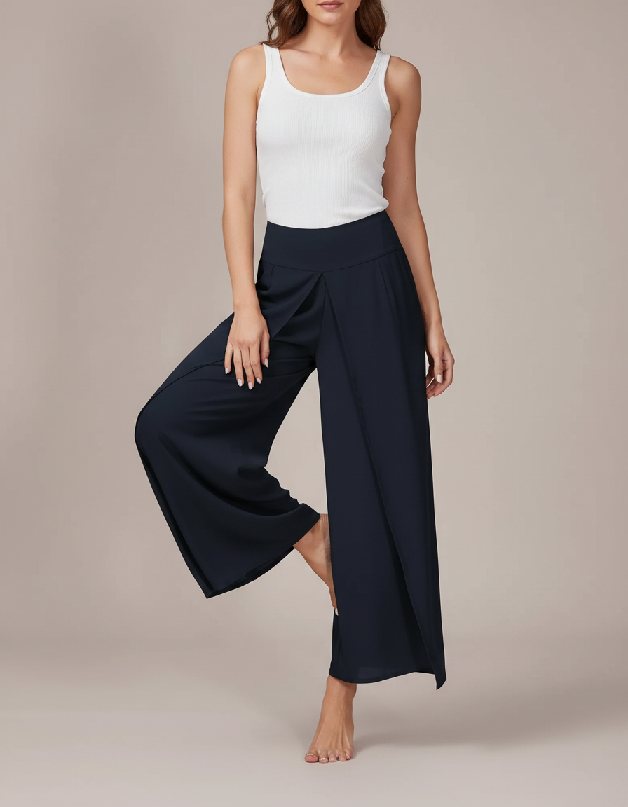Pantalon Fluide Bleu Marine Plissé Ample Élégant - Viscose