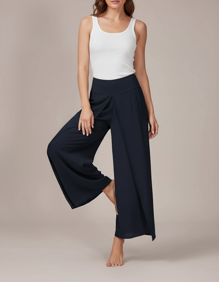 Pantalon Fluide Bleu Marine Plissé Ample Élégant - Viscose