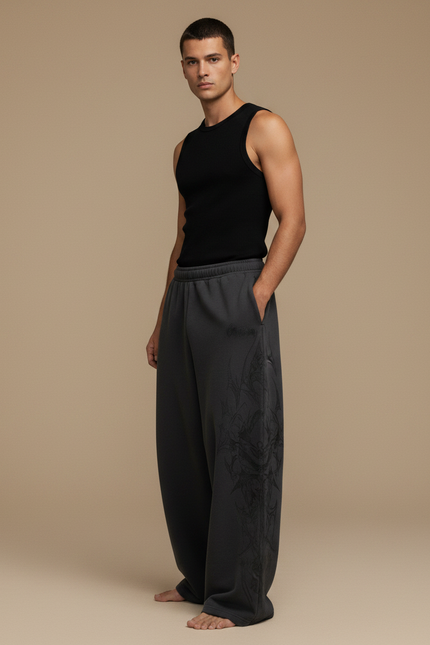 Pantalon Fluide Gris Ample Imprimé Sport Homme - Molleton