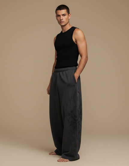 Pantalon Fluide Gris Ample Imprimé Sport Homme - Molleton