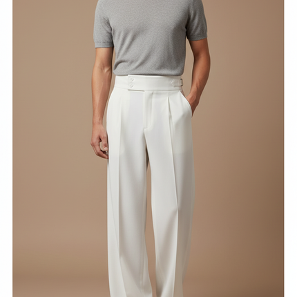 Pantalon Fluide Blanc Ample Plissé Chic Homme - Polyester