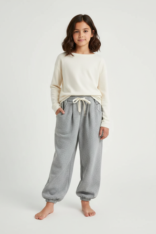 Pantalon Fluide Gris Ample Coton Molleton Confortable