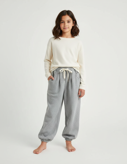 Pantalon Fluide Gris Ample Coton Molleton Confortable