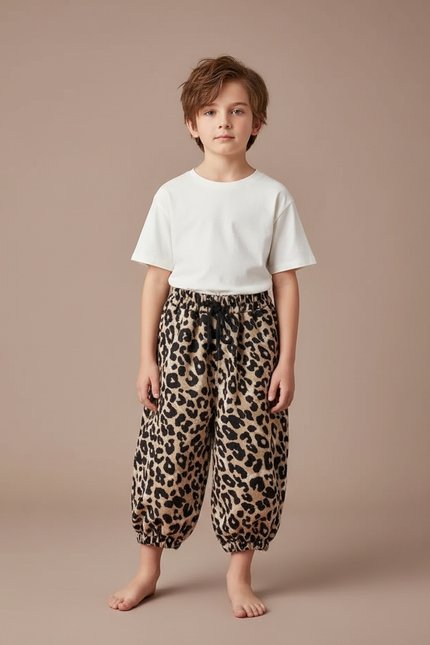 Pantalon Fluide Léopard Ample Élastiqué Unisexe Décontracté - Imprimé Molleton