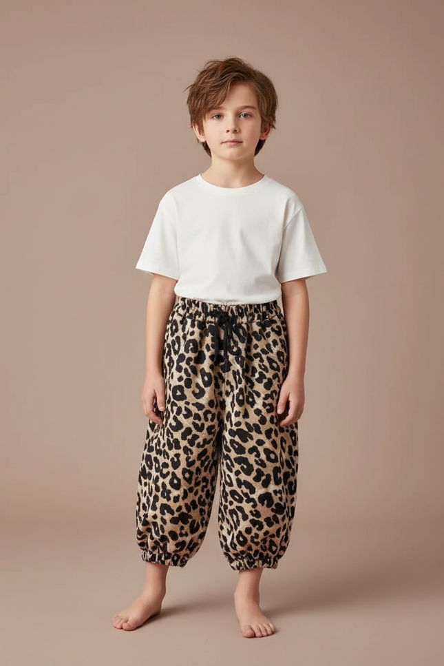 Pantalon Fluide Léopard Ample Élastiqué Unisexe Décontracté - Imprimé Molleton