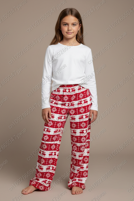 Pantalon Fluide Rouge Noël Renne Polaire Confortable - Molleton