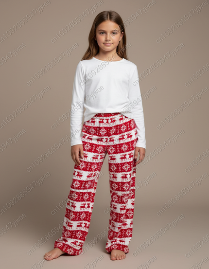 Pantalon Fluide Rouge Noël Renne Polaire Confortable - Molleton